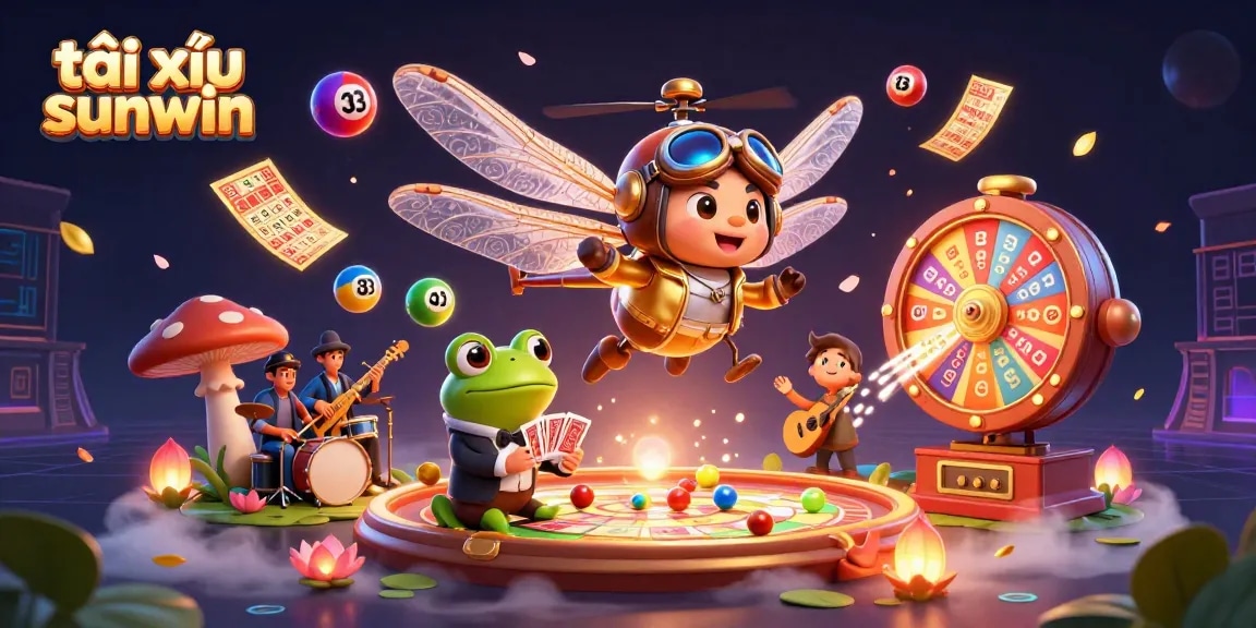 Experience the thrill of tài xỉu sunwin with vibrant casino animation featuring a dragonfly pilot.
