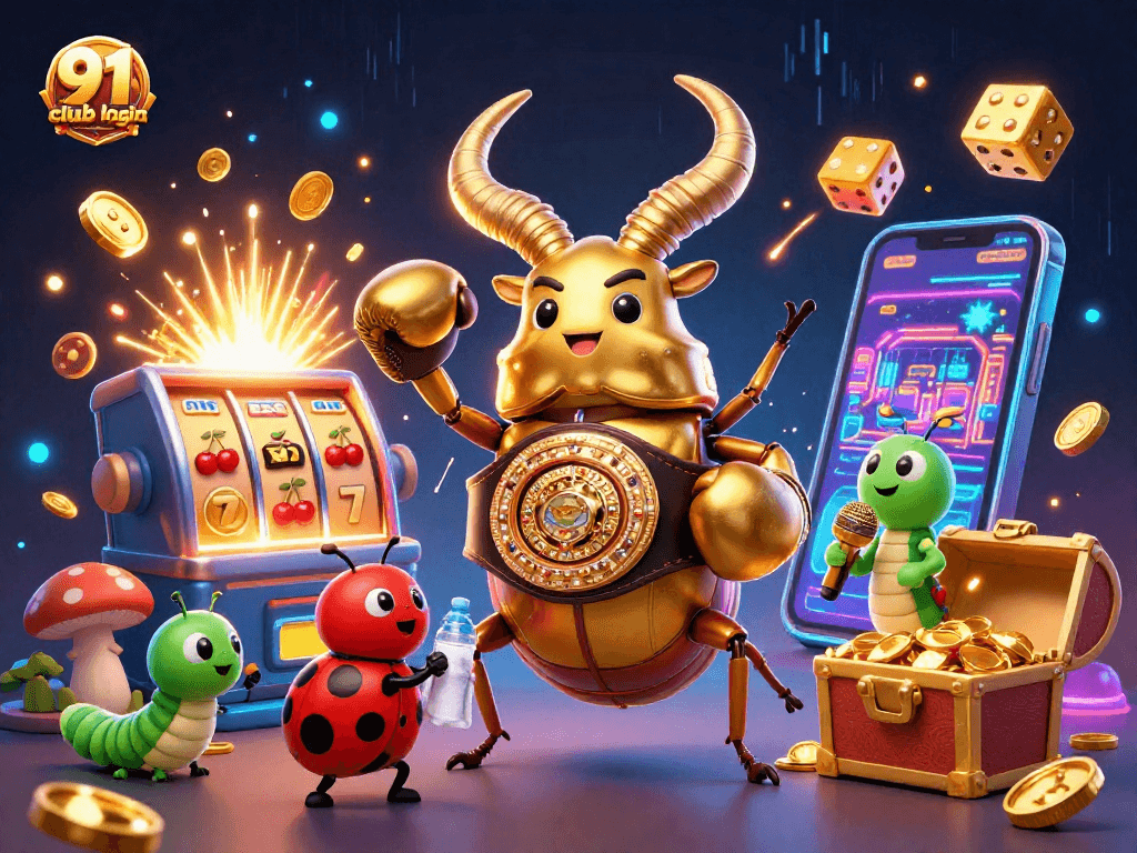 Engage with thrilling 91 club login action featuring vibrant casino elements and a dynamic scene of animated characters.