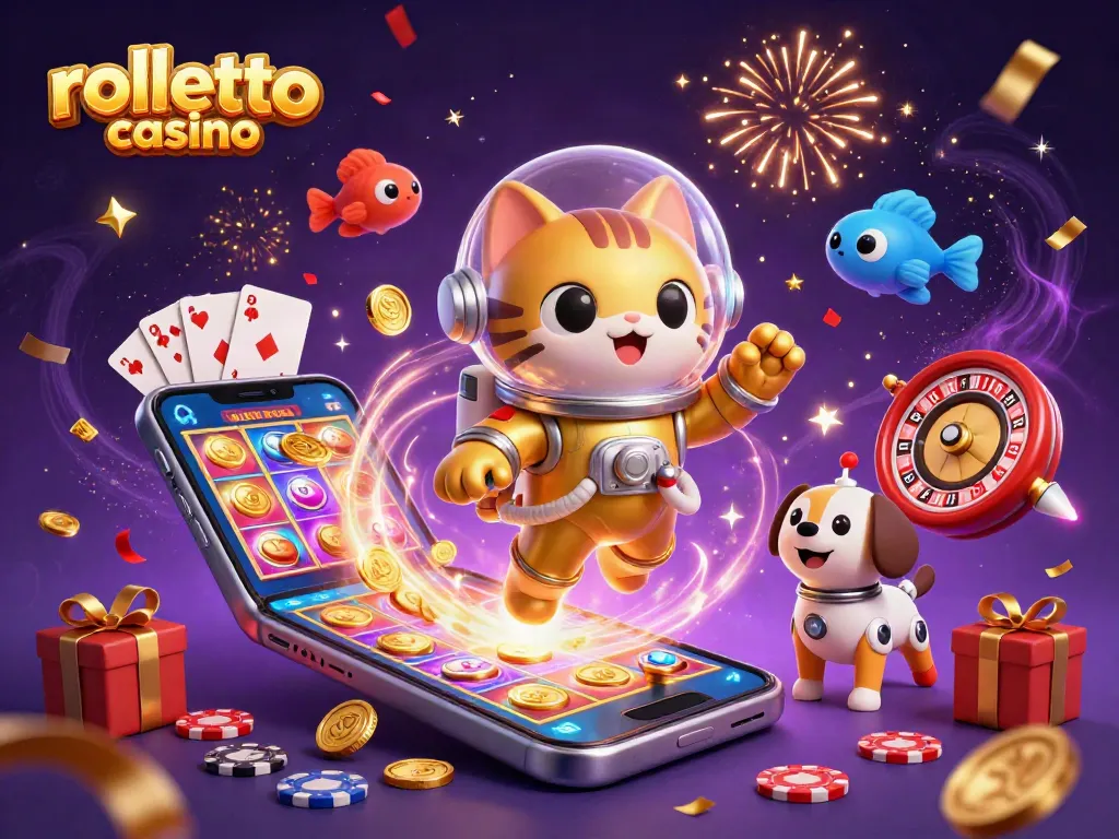 Experience the fun of rolletto casino with a dynamic 3D scene showcasing vibrant gaming action.