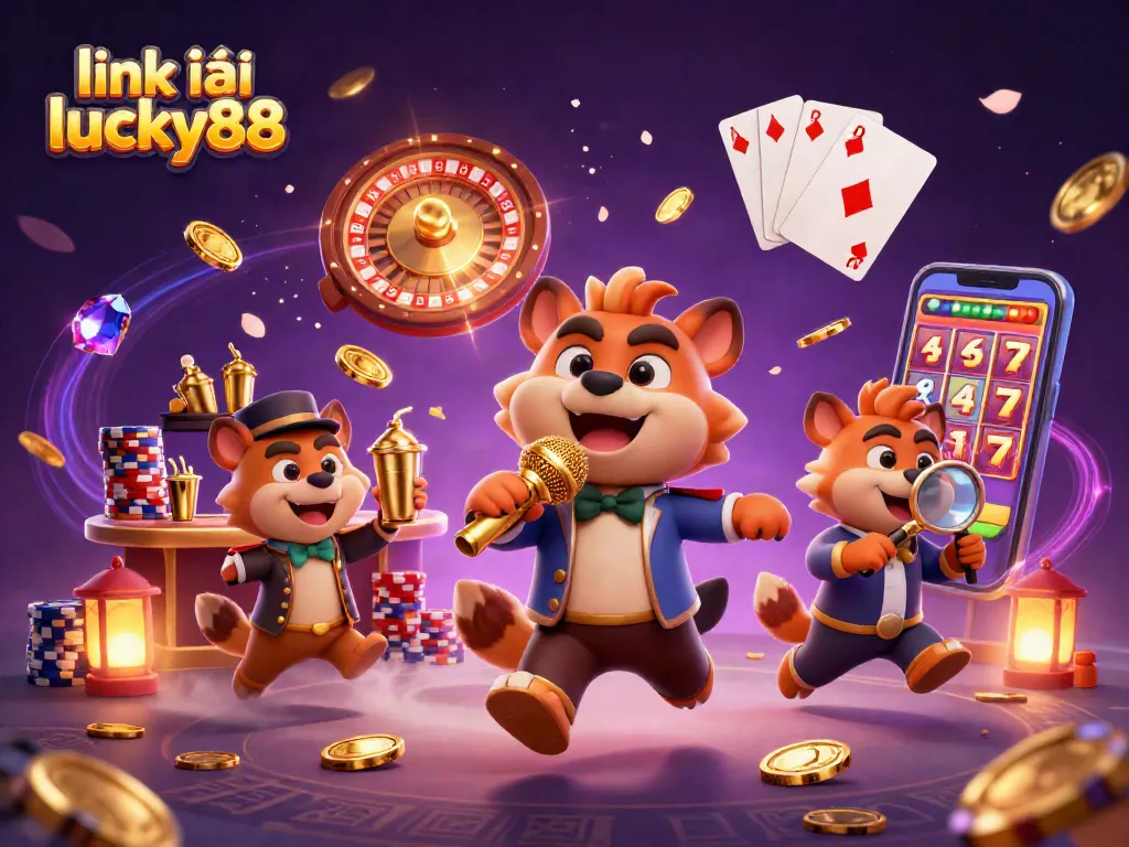 Engage in thrilling gaming action at link vào lucky88 with vibrant scenes of cartoon hyenas in a dynamic casino atmosphere.