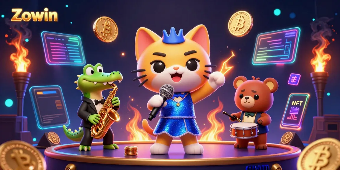 Zowin game scene featuring a lively jazz-singer cat, a saxophone-playing crocodile, and a drum-playing bear cub in a vibrant casino