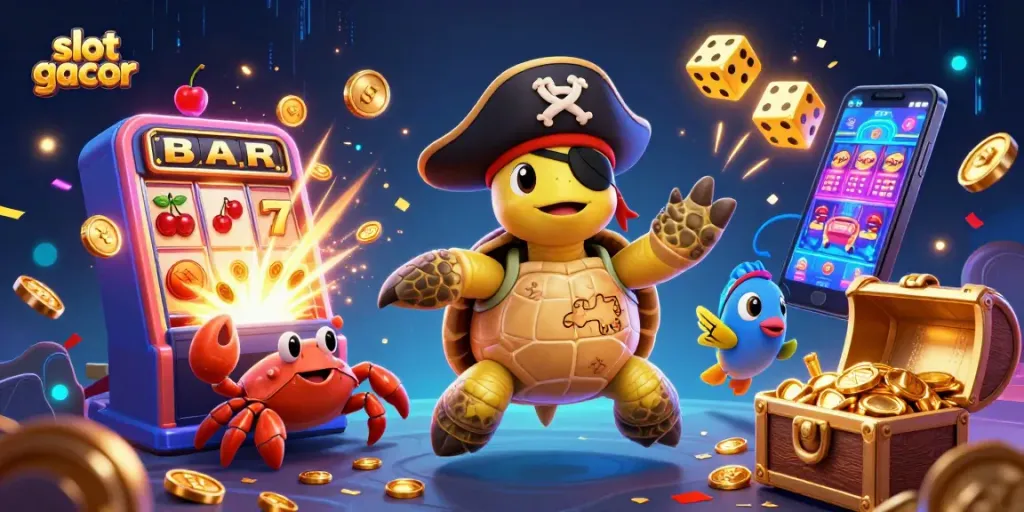 Experience the thrill of slot gacor gameplay with a vibrant pirate scene featuring creative game elements.