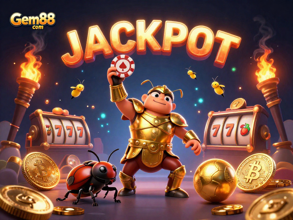 Experience big wins with Gem88 com at the colorful jackpot scene featuring thrilling slot reels.