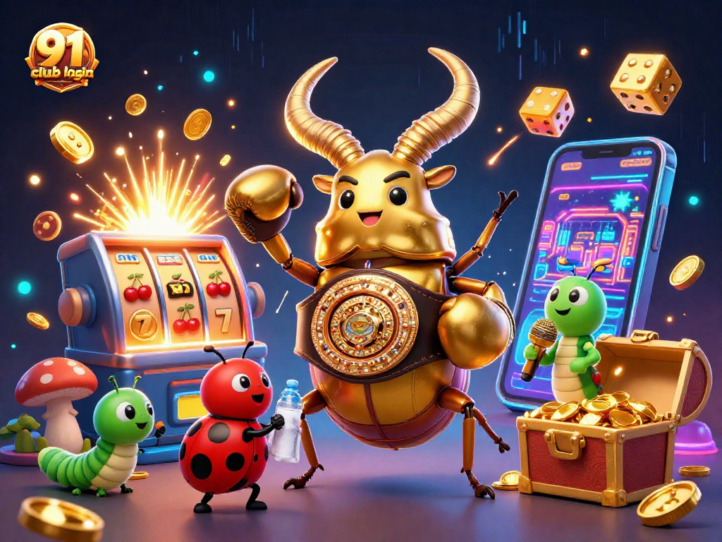 Engage with thrilling 91 club login action featuring vibrant casino elements and a dynamic scene of animated characters.