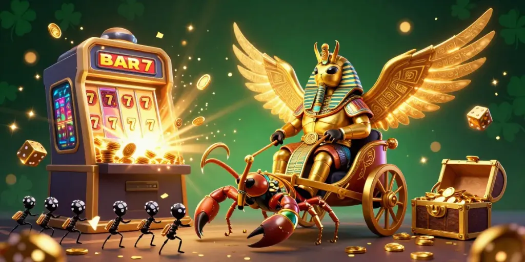 Experience the thrill of KP88 as the colossal scarab beetle and jewel-encrusted scorpions bring excitement to the casino scene.