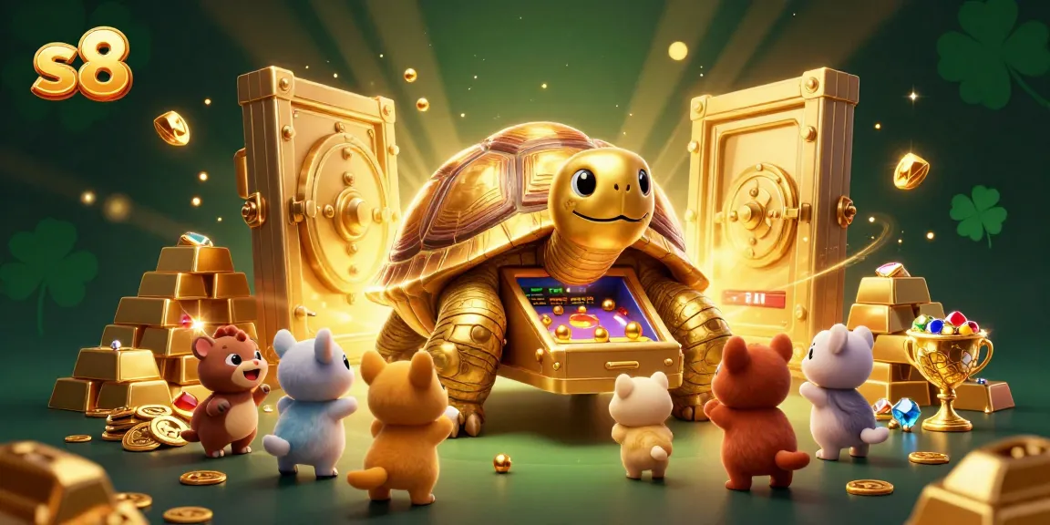 Experience the excitement of winning at s8's online casino with a stunning 3D golden tortoise pinball machine.