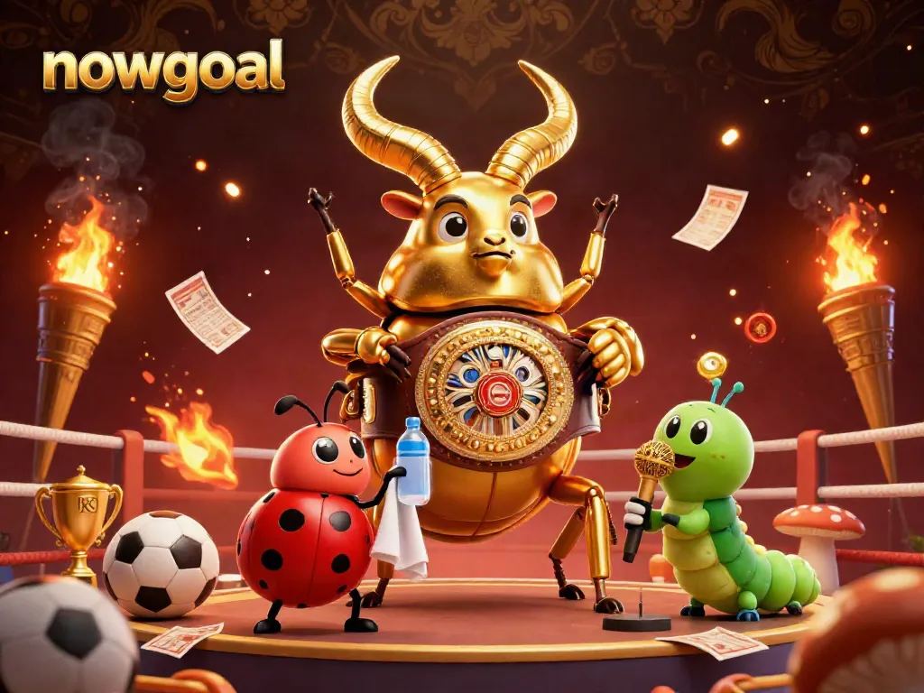 Engage in sports betting excitement with Nowgoal's vibrant 3D scene featuring glowing characters and casino elements.