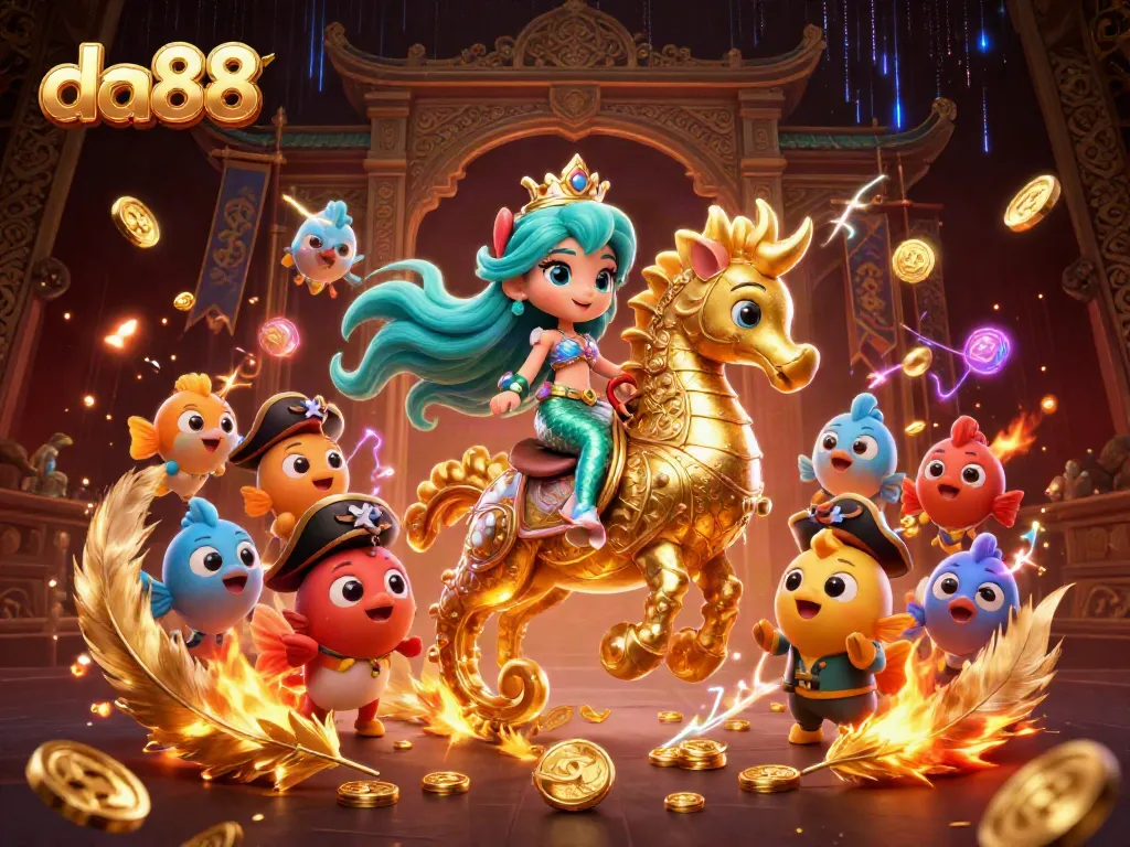 Engage in thrilling gameplay at da88, featuring a mermaid princess and her aquatic friends amidst vibrant casino symbols.