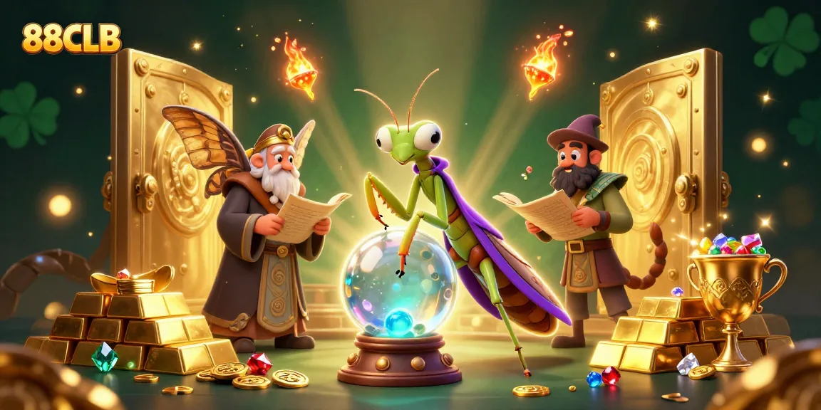 Engage with 88CLB's mystical fortune teller and wise librarian in a vibrant casino scene.
