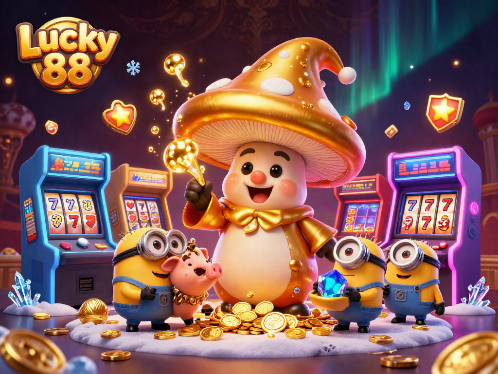 Spin to win with Lucky 88, as the golden wizard casts magic over dazzling casino elements.
