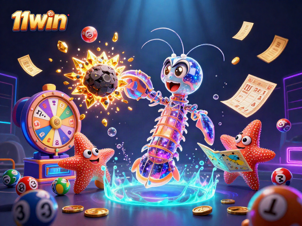 Experience thrilling gaming with 11WIN in an ultra-detailed 3D illustration packed with vibrant casino elements.