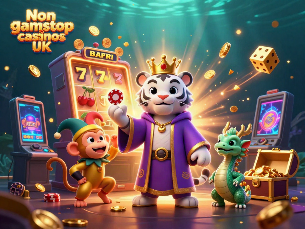 Engaging illustration of Non gamstop casinos UK featuring vibrant characters and casino elements.
