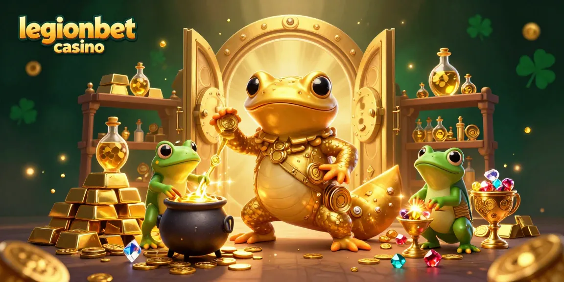 Spin and win at legionbet casino with vibrant alchemist-themed illustration filled with gold and treasures.