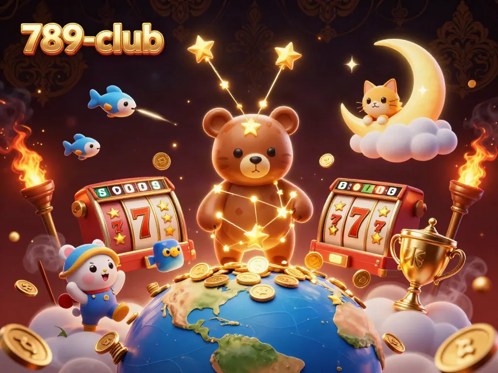789-club showcases a 3D casino scene with a constellation bear, golden coins, and jackpot reels.