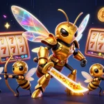 Experience the thrill of game slot action with a vibrant and dynamic 3D rendering of a golden hornet and bee archers.