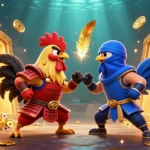 Royal138 memperlihatkan ayam petarung 3D di arena dengan harta karun melimpah yang menghiasi.