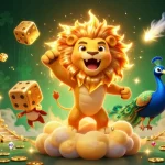 Cổng game Sunwin showcases a triumphant sun lion amid a dazzling casino scene filled with treasures and dynamic elements.