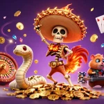 Dynamic casino illustration featuring characters celebrating while players tải iwin to join the fun.