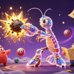 Engage in situs mahjong action with a galactic mantis shrimp and vibrant gaming elements bursting with excitement.