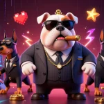 Experience thrilling games at mm99 with a cartoon mafia bulldog and Doberman bodyguards among casino elements.