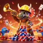 Celebrate big wins with QQ88 at this vibrant 3D casino scene filled with slot elements.
